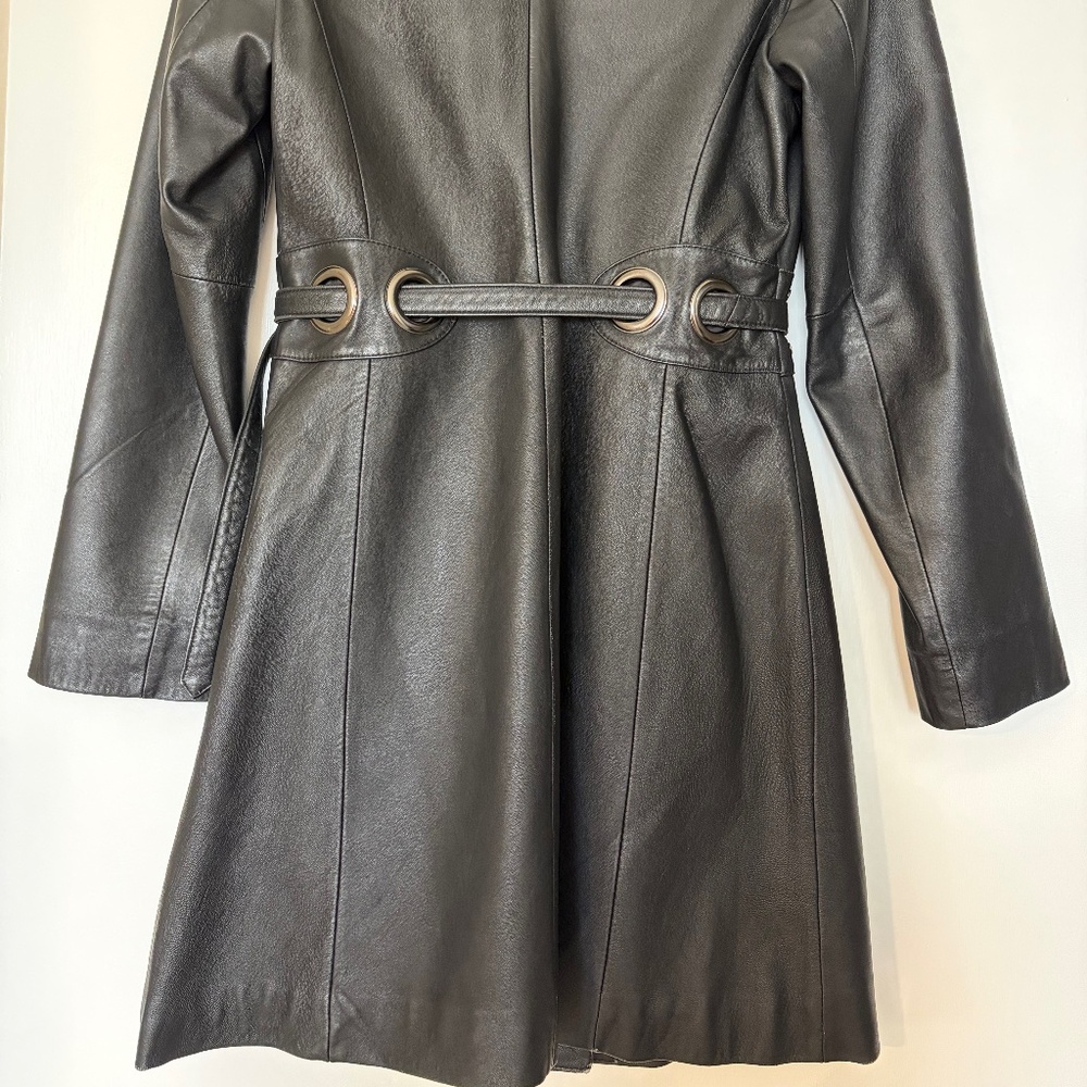*Stunning* Via Spiga Black Leather Trench Coat- XS - Picture 7 of 11